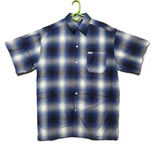 Vintage CalTop Blue Plaid Short Sleeve Button Down Shirt Mens Large Made in USA